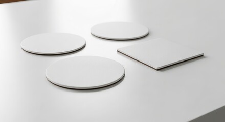 White coasters round square table surface minimalist design modern simple clean elegance home decor kitchen