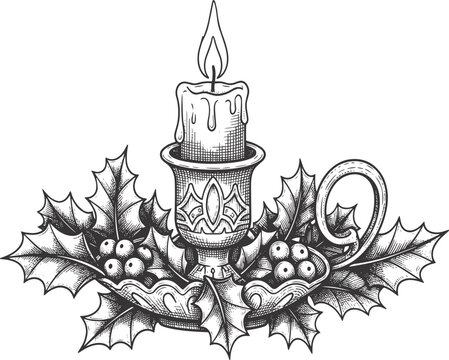 Burning Candle in Candlestick and Vantage Candle Holder