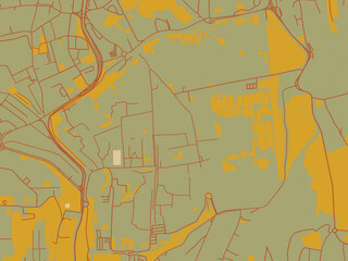Stylized minimalist map of Jerusalem Old Town, Israel in muted sage base, rust-colored roads, and soft ochre highlights.