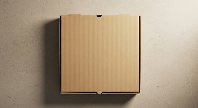 Pizza box cardboard container delivery food package packaging takeaway brown blank closed top view isolated