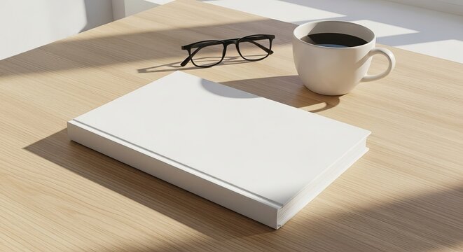 Book coffee glasses mockup notebook table light study reading writing learning studying morning design