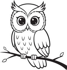 Owl Silhouette Sitting on Tree Branch Vector