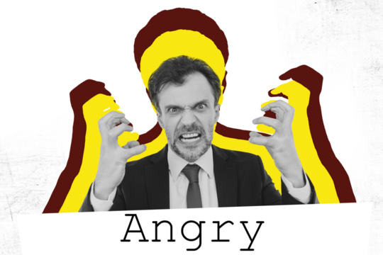 Photo collage artwork minimal picture of angry furious lady shouting you isolated graphical background
