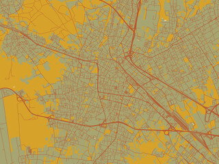 Modern flat map poster of Gallarate, Italy in earthy sage background with rust roadways and ochre details.