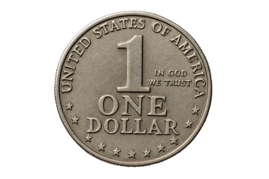 1 US dollar coin. Currency. Economy. Finance.