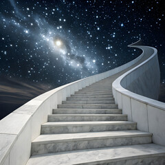 A surreal endless staircase spiraling into the stars, symbolizing infinity, dreams