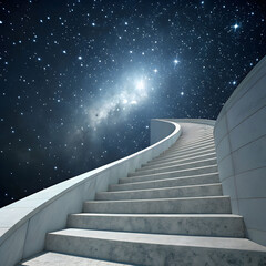 A surreal endless staircase spiraling into the stars, symbolizing infinity, dreams