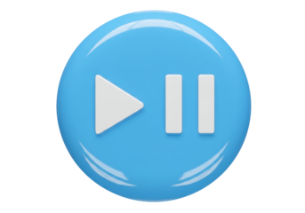 Isolated play pause button icon, round blue button for media player or video application