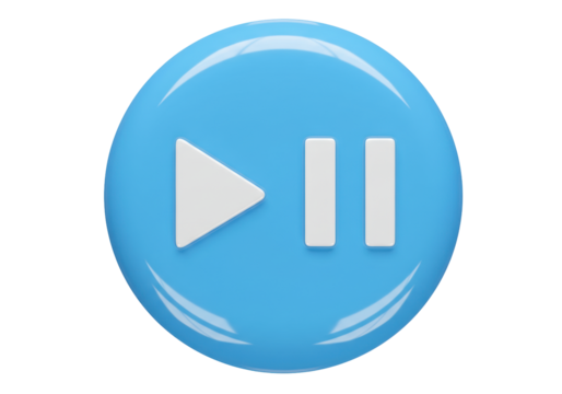 Isolated play pause button icon, round blue button for media player or video application