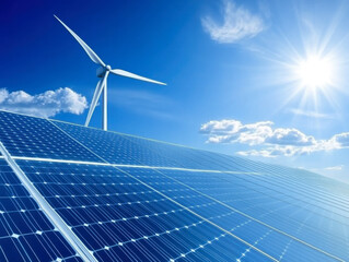 Solar panels and wind turbines generating electricity is solar energy