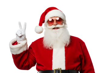 Santa Claus with a Peace Sign Gesture, Wearing Sunglasses, Festive Christmas Spirit