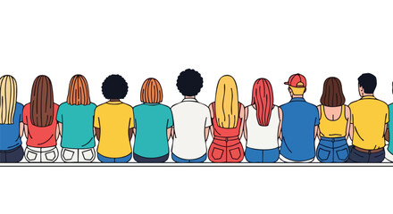Diverse group of friends sitting together in a row, symbolizing unity and community