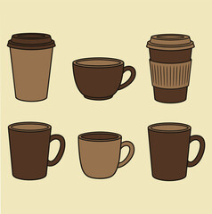 Obraz premium Coffee cups mugs beverage drink hot cafe caffeine morning espresso latte cappuccino mocha tea break