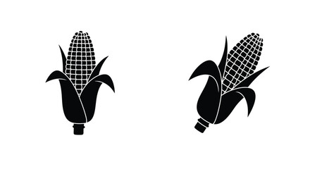 Two black and white illustrations depicting fresh corn on the cob