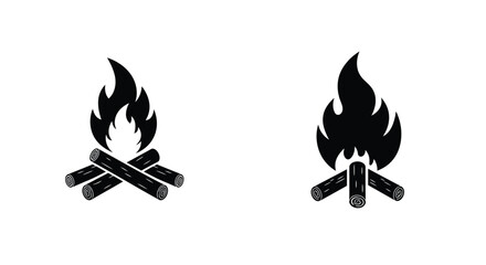 Two contrasting depictions of a campfire one detailed and one silhouetted
