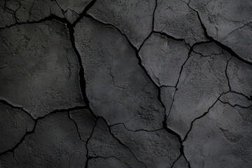 Dark Cracked Surface Texture with Detailed Patterns Highlighting Natural Erosion and Weathering Processes in  Concrete