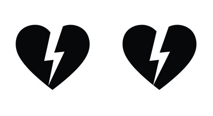 Two broken black hearts with lightning bolt cracks depicting heartbreak