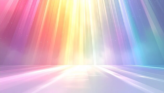 虹色の光が差し込む幻想的で抽象的なステージ空間の背景イラスト