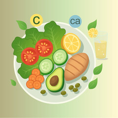 Healthy Nutrition Icon - Balanced Diet Salad Vegetables Vitamins Wellness Food Vector