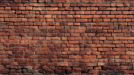 Obraz premium Detailed close up texture of an old weathered red brick wall with visible mortar and subtle variations in color and surface imperfections