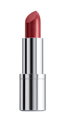 Obraz premium Realistic lipstick in sleek silver tube, showcasing vibrant red shade. design emphasizes minimal luxury, perfect for enhancing beauty and elegance