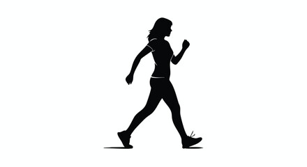 Silhouette of a woman walking briskly in profile, a simple vector icon representing fitness, exercise, and a healthy active lifestyle