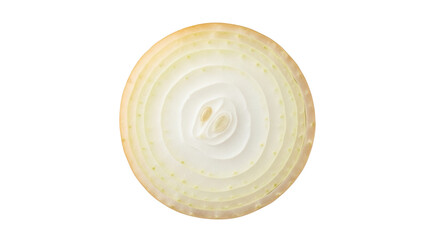 Isolated round slice of an onion with concentric layers showing the inner structure
