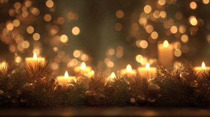Christmas Candle Background with Golden Bokeh Lights