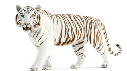 Fototapeta premium White tiger walking on white background