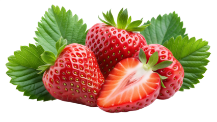  strawberries isolated on white background. Cut out PNG file