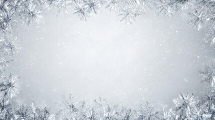 Frosty White Christmas Background with Ice Crystal Border