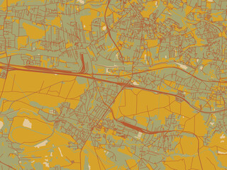 Fototapeta premium Poster-ready flat map of Ruda Slaska, Poland, earthy sage background with rust roadways and ochre details.