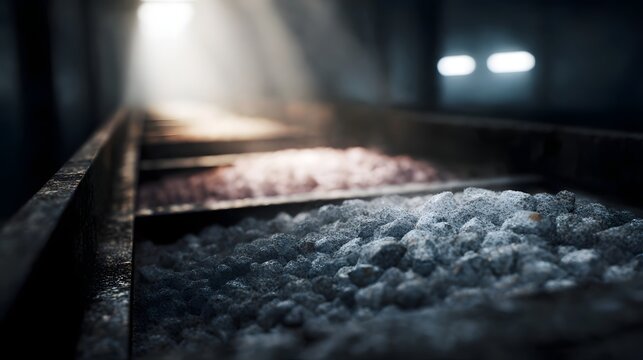 Industrial sorting of raw materials with dramatic light beams