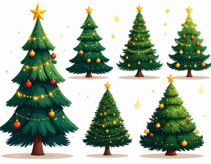 Vector set of icons of various Christmas trees