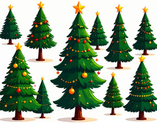 Vector set of icons of various Christmas trees