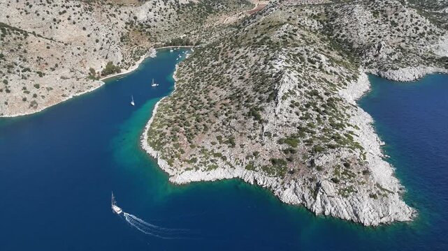 Aerial View of Serce Harbor and Sailboats in Marmaris, Turkey