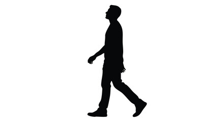 Stylized black silhouette of an adult man walking forward, embodying the concept of progress, personal journey, and active movement. Clean graphic design element