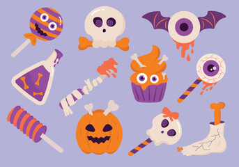 Cute Halloween candy and spooky treats collection