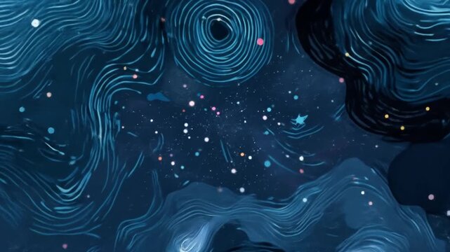 Abstract swirling galaxy art with cosmic clouds and starfield details