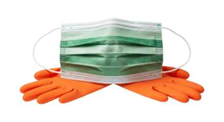 Isolated protective mask and gloves for healthcare, hospital, virus prevention measures
