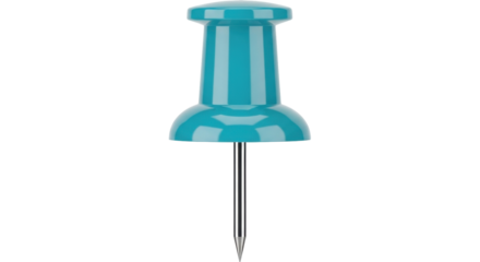 Isolated turquoise push pin image for posting paper notices and messages on cork boards