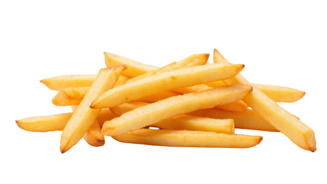Crispy golden French fries stacked in casual arrangement, perfect for snacking or serving alongside meals