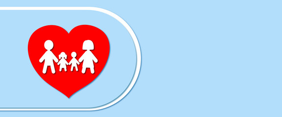 Family figures inside the heart shape for  celebration of national adoption day banner 