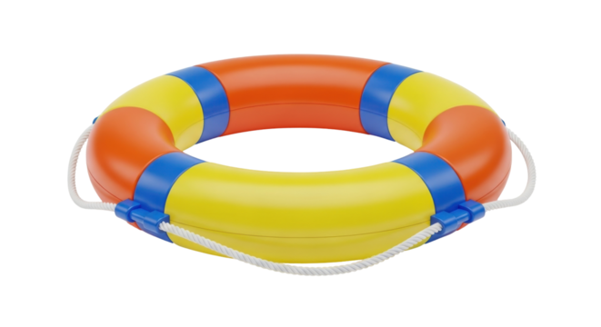 Isolated summer swimming pool lifebuoy or life preserver with ropes for rescue and safety