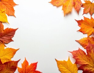 Obraz premium Autumn maple leaves forming seasonal frame on white background
