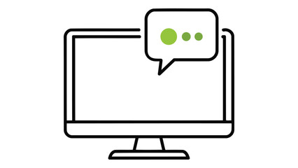 A computer with a speech bubble isolated on white background, symbolizing communication, technology, and online interaction, suitable for websites and presentations