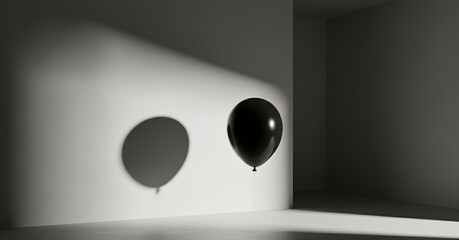 Minimalist black and white balloons casting shadows