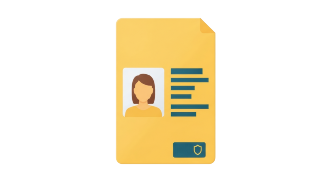 Isolated document icon with profile picture, editable info and shield for secure access