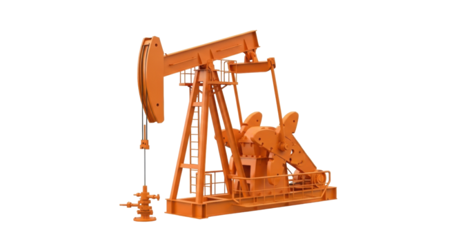 Isolated Oil Derrick Pumpjack on Seamless Backdrop for Energy Extraction in Industrial Sector