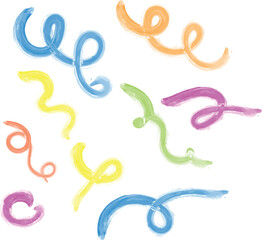 Collection colorful bold curved lines Hand drawn bold grunge wavy and swirled brush strokes. Simple childish vector scribbles and squiggles. Creative trendy style 